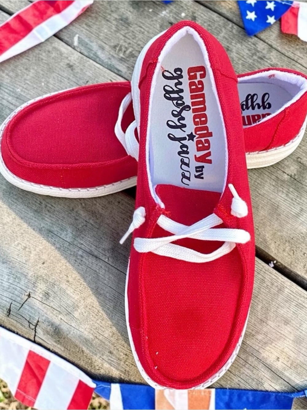 Gypsy Jazz Red Canvas Boat Shoes with White Laces - Picture 2 of 2
